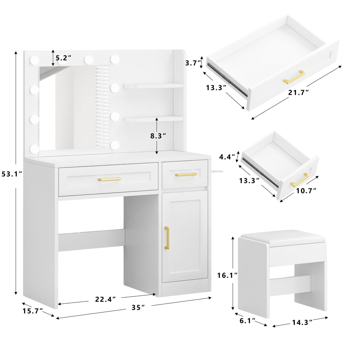 ENDYOE Vanity Desk with Mirror and Lights & Power Outlet