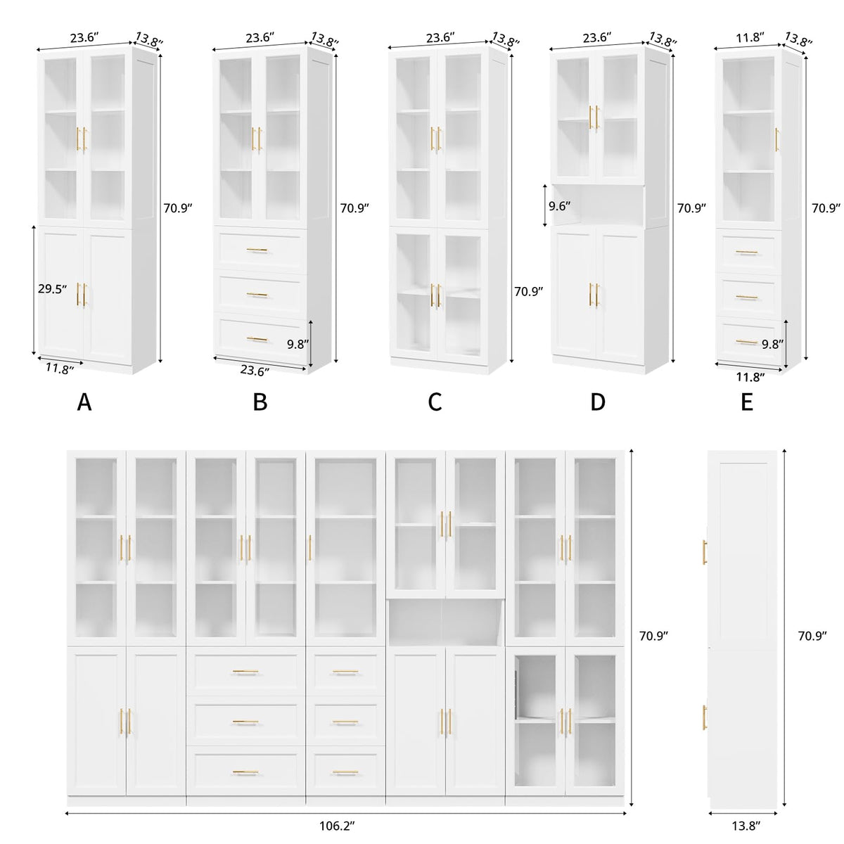 White Glass Door Bookcase with Drawers