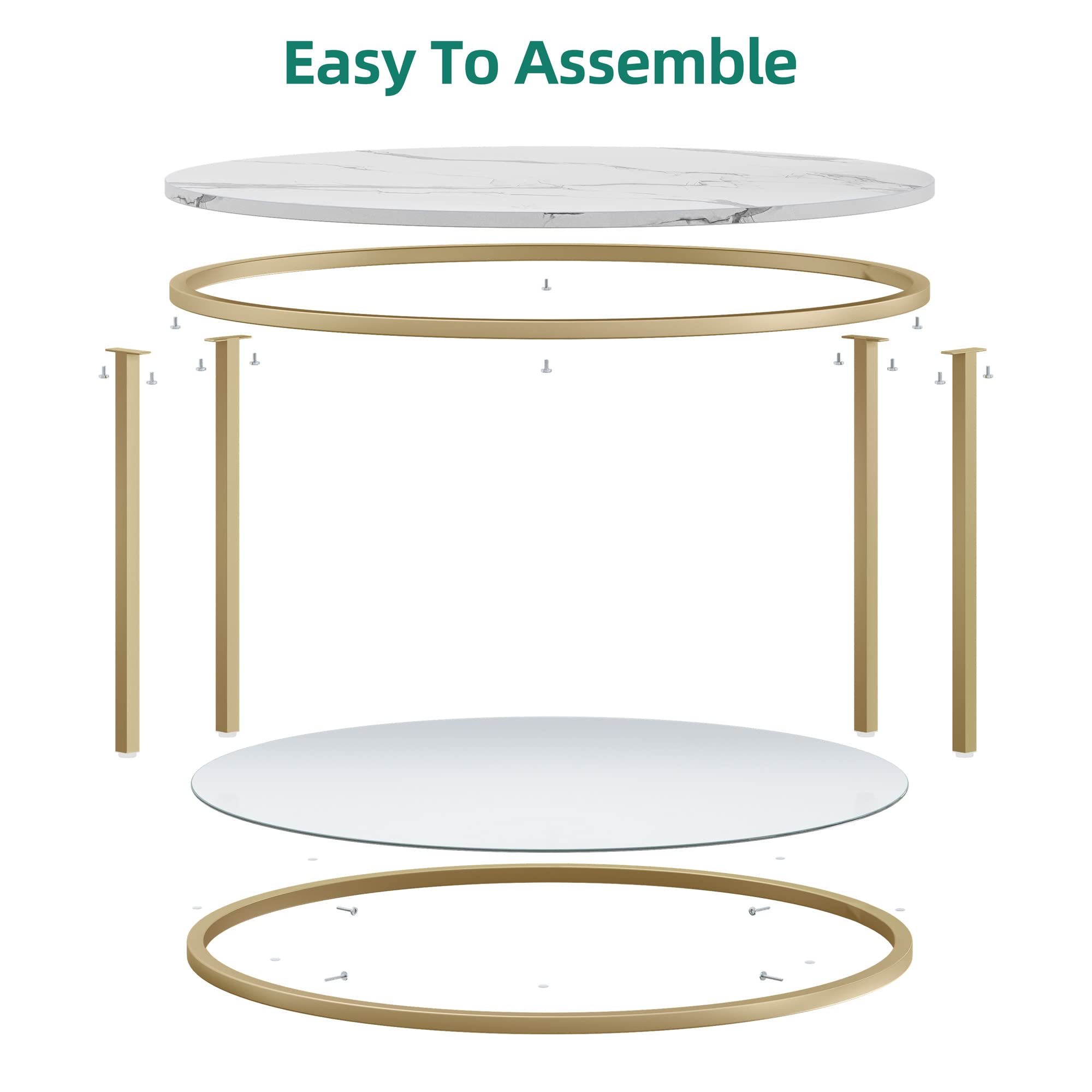 Round Marble Coffee Table with Glass Shelf