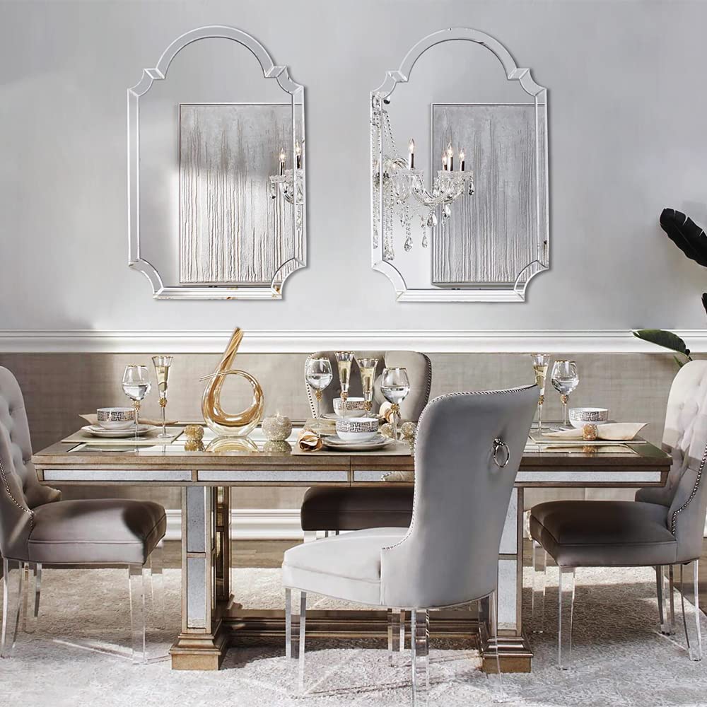 Chende Large Arched Wall Mirror, 22" X 34" Bathroom Mirror with Glass Beveled Edge, Modern Wall Decorative Mirror for Elegant Living Room, Dining Room, Bedroom