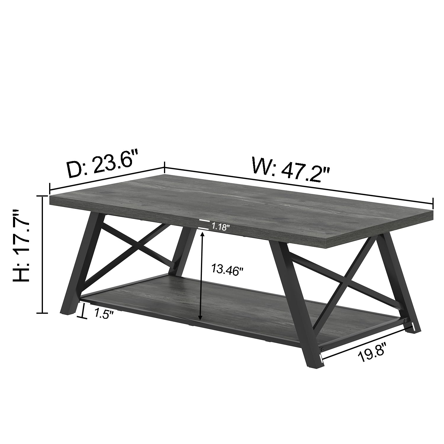 Industrial Coffee Table with Storage Shelf