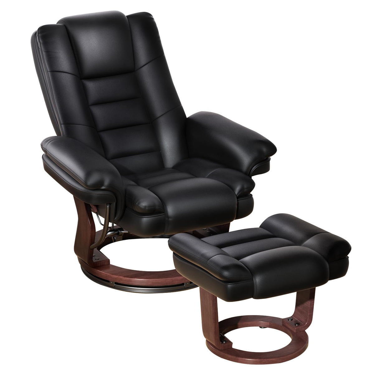 Swivel Recliner Chair with Ottoman, Adjustable PU Leather Recliner, Black