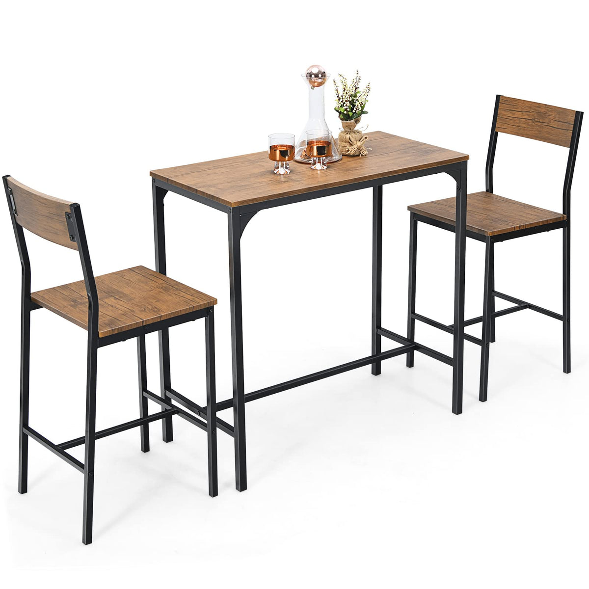 Rustic Brown 3-Piece Bar Table Set
