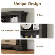 HOTLUU 5-Tier Farmhouse Bookshelf, 61.1 inch Tall Bookcase with Storage & Unique Design & One Adjustable Shelf, Wooden Bookshelf for Study Room, Living Room, Home Office, Bedroom (Black)