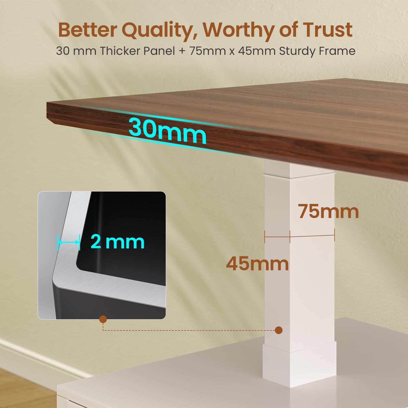 63" Electric Height-Adjustable Standing Desk with Drawers & Power Outlets