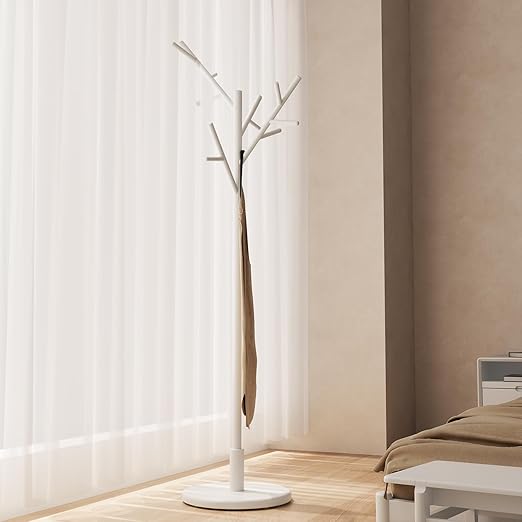 Freestanding Wood Coat Rack with 12 Hooks