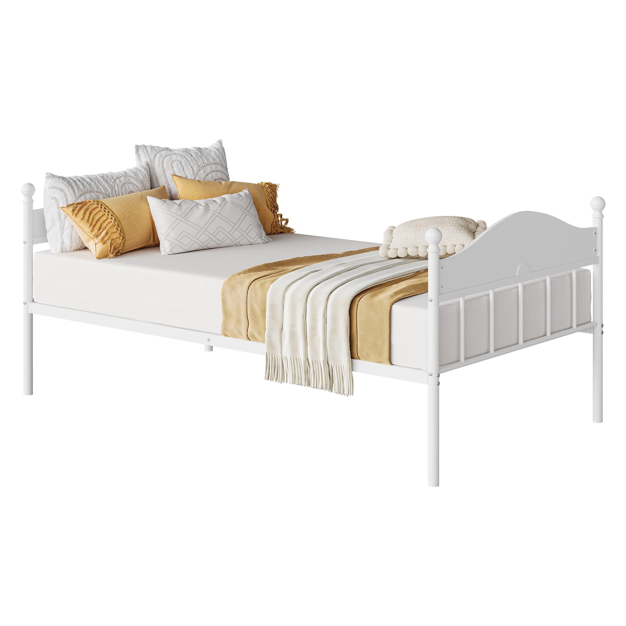 Garvee Twin Daybed, Metal Day Bed with Stylish Headboard, Heavy Duty Steel Slats Platform for Living Room, Under-Bed Storage Space, Bedroom and Guest Room, White