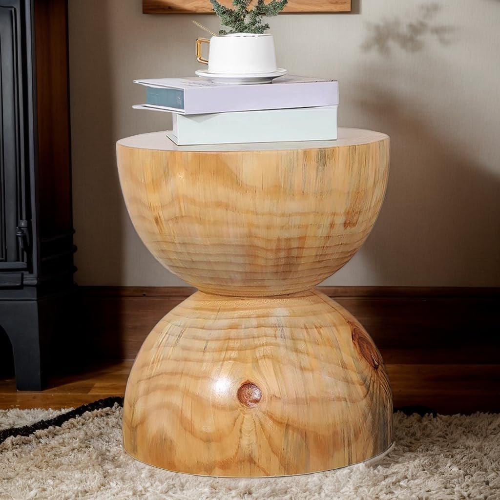 Natural Wood Drum Side Table