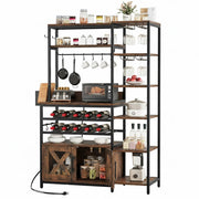 6-Tier L-Shaped Bar Cabinet with Wine Rack & Power Outlet