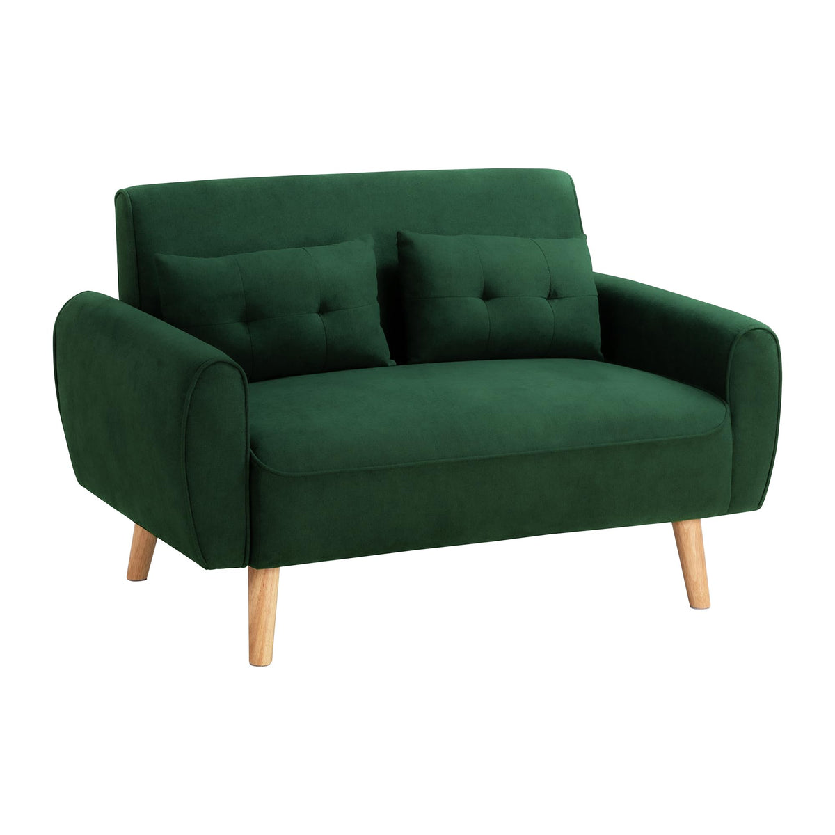 Shintenchi 48'' Loveseat Sofa, Mid-Century Modern Upholstered Couch Deep Seat with 2 Pillows, 10" Thick Cushion with Spring, Solid Wood Frame Small Couch for Living Room, Dorms & Office, Green