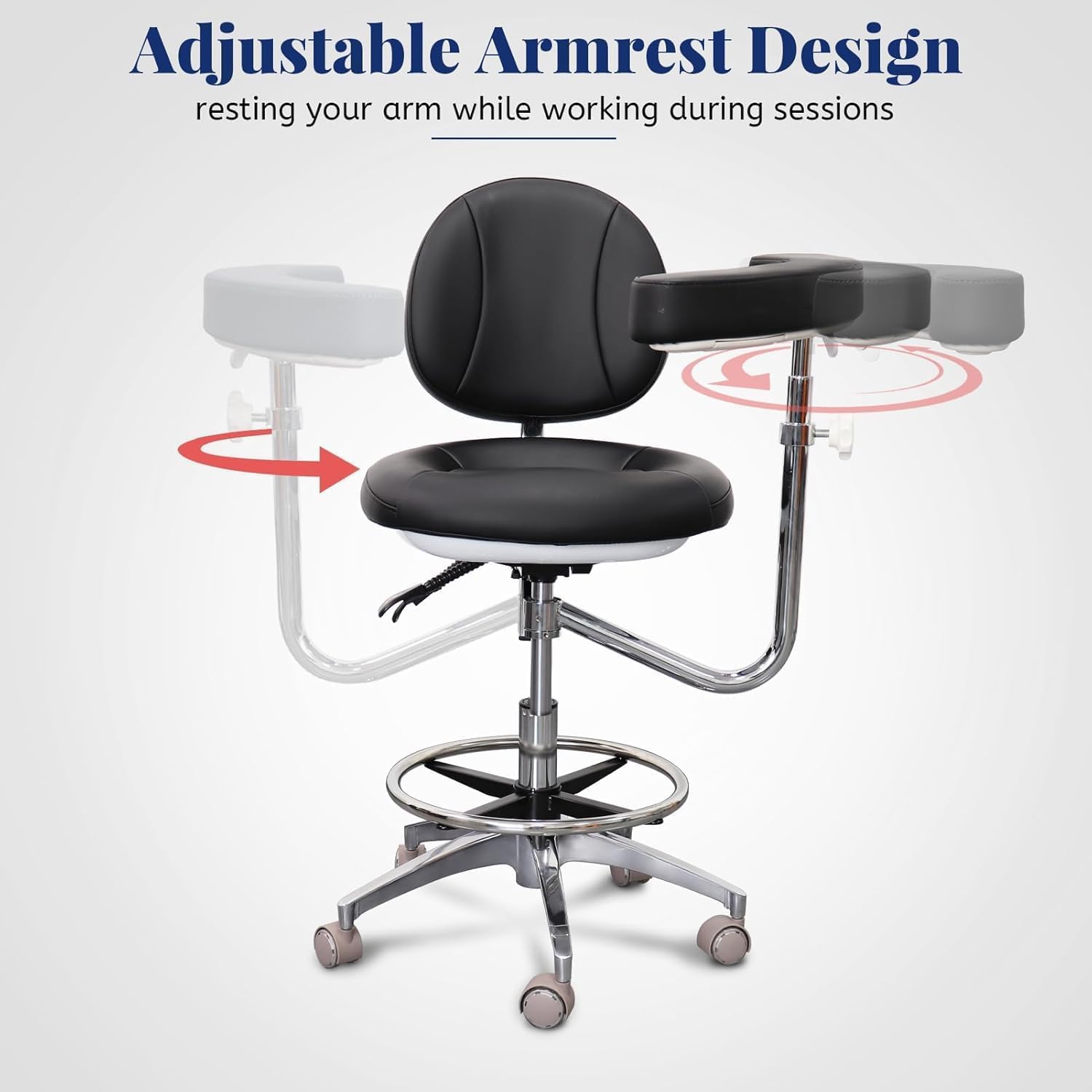 Ergonomic Dental Assistant Stool with Rotatable Armrest