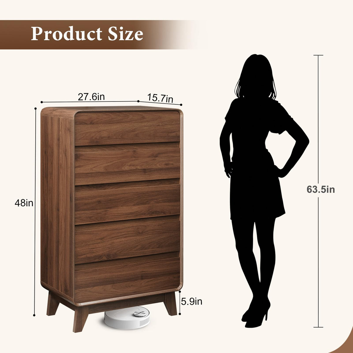 Walnut 5-Drawer Dresser