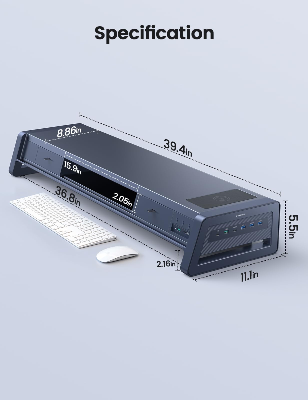 Dual Monitor Stand Riser with Drawers, USB Ports & Wireless Charging