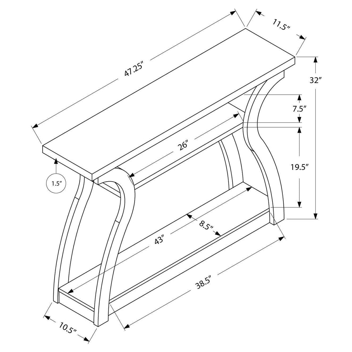 Dark Taupe 3-Tier Console Table