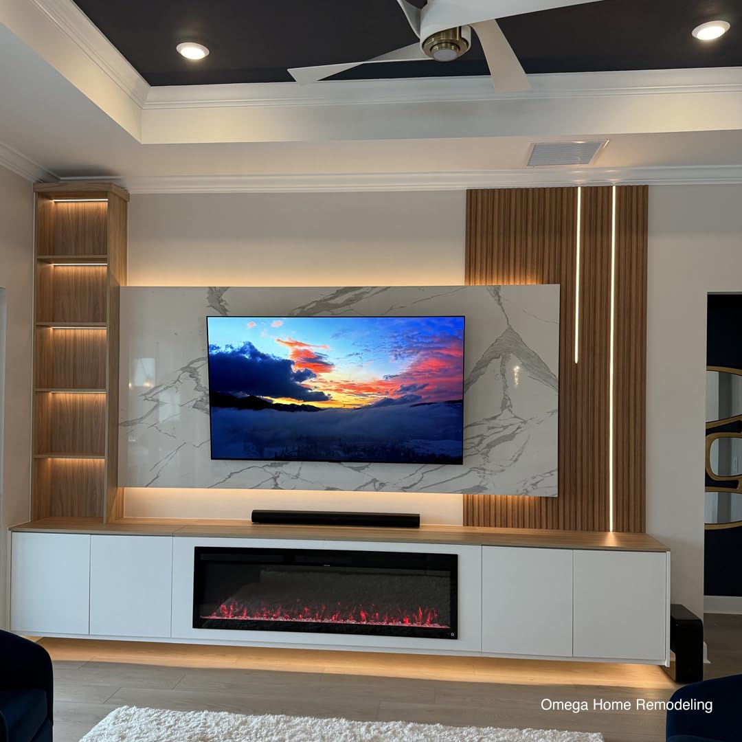 Touchstone Smart Electric Fireplace-The Fury 65" Wide- 4.5" Thin in Wall Recessed-100 Realistic Flame/Ember Bed Color Combos-1,500W Heater-Larger Viewing Area-Alexa/WiFi Enabled
