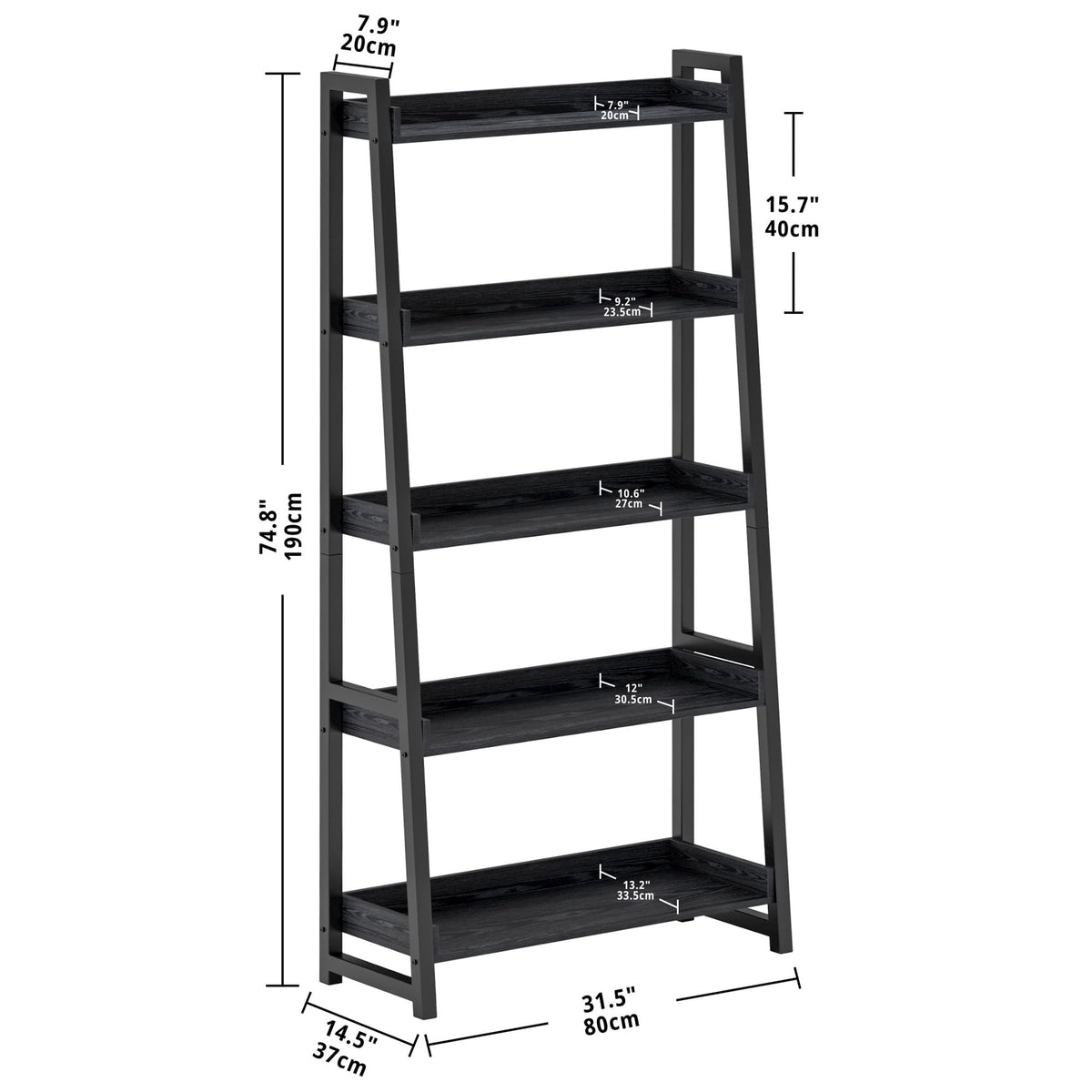 5-Tier Industrial Ladder Bookshelf