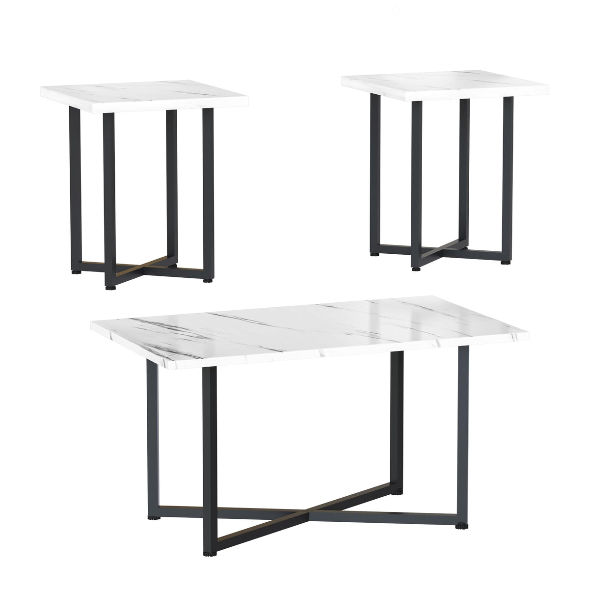 White Faux Marble Coffee Table Set