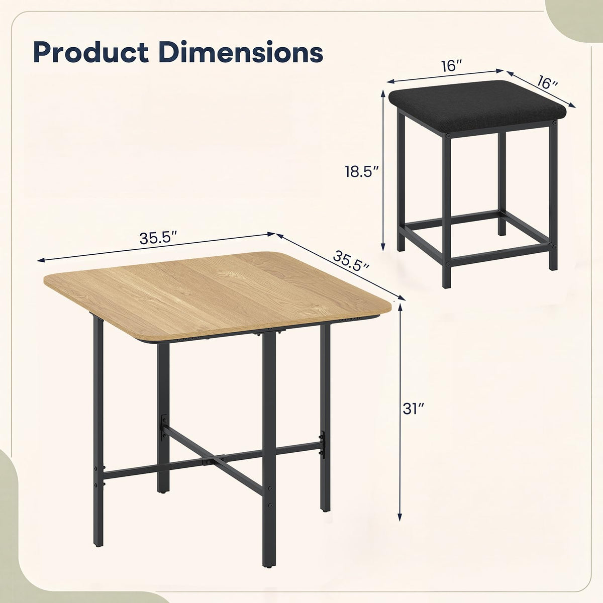 COSTWAY Dining Table Set for 4, Kitchen Table with Stools (Natural & Black)