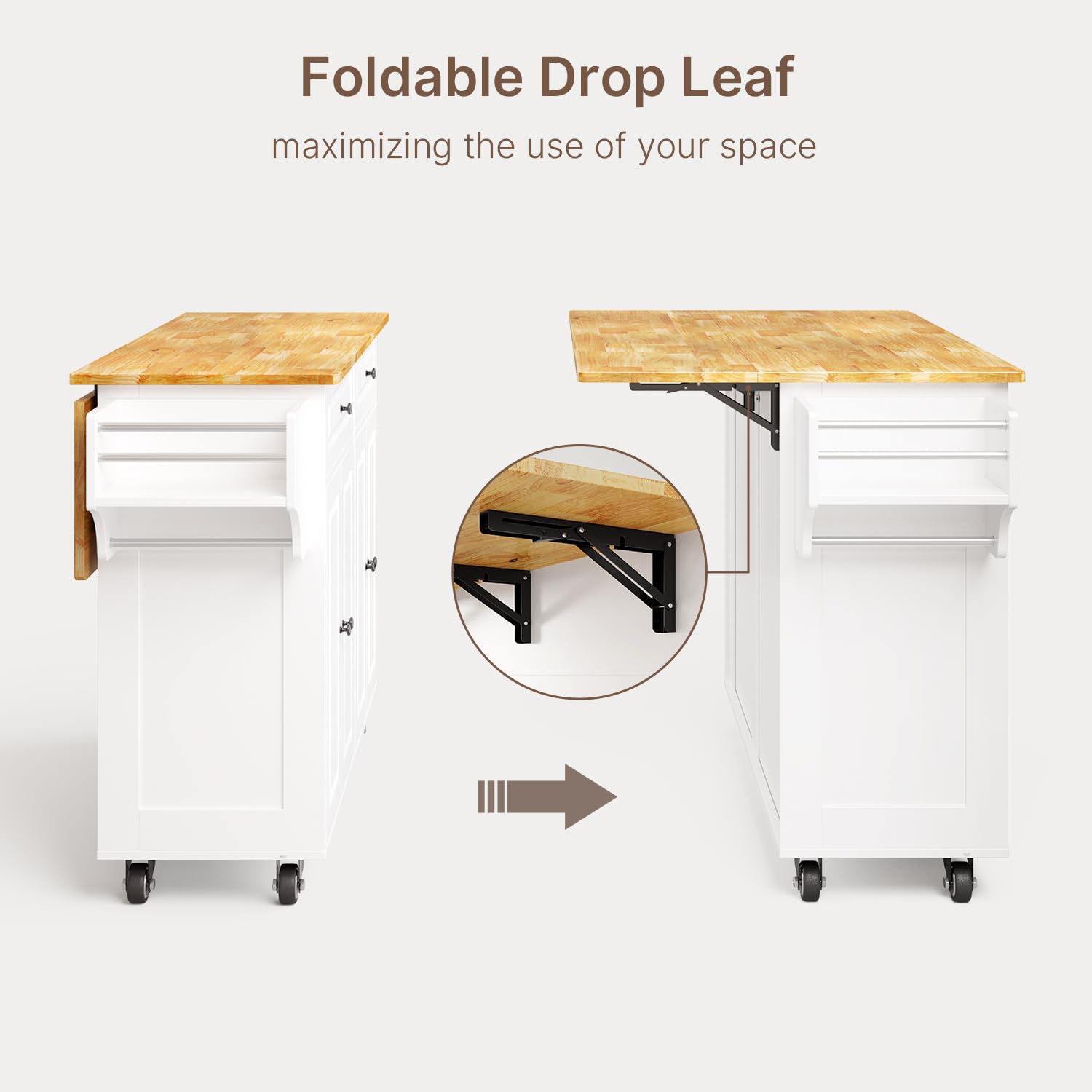 Kitchen Island with Storage & Rolling Wheels