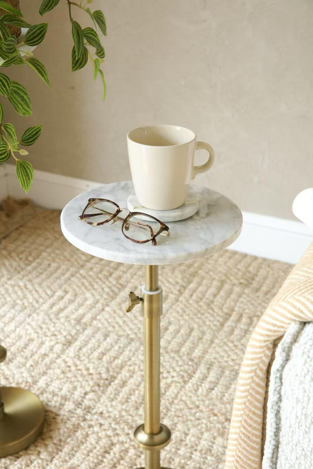 Adjustable Height Marble Pedestal Drink Table with Coasters