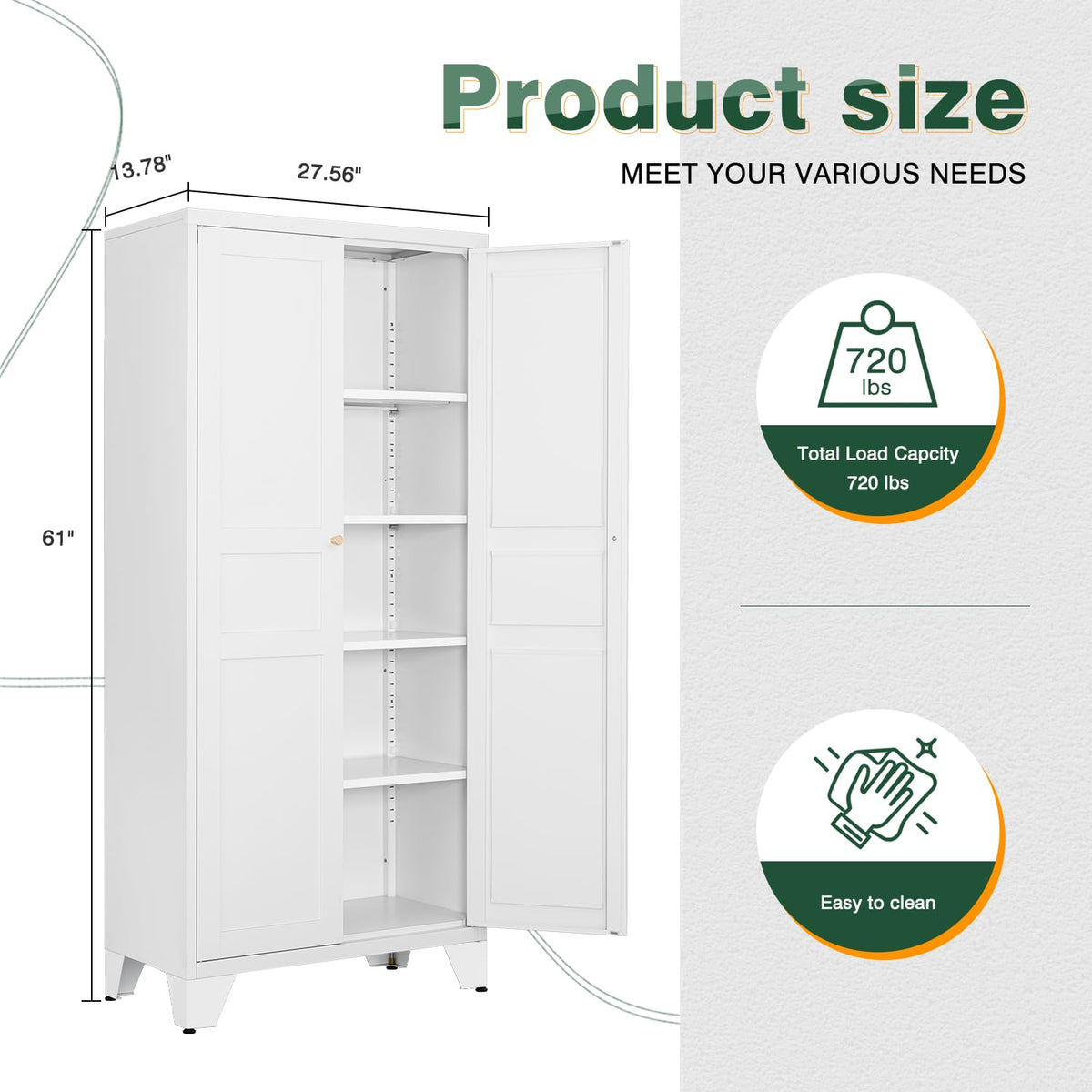 Letaya Metal Pantry Kitchen Storage Cabinet,61" H Adjustable Shelves,White