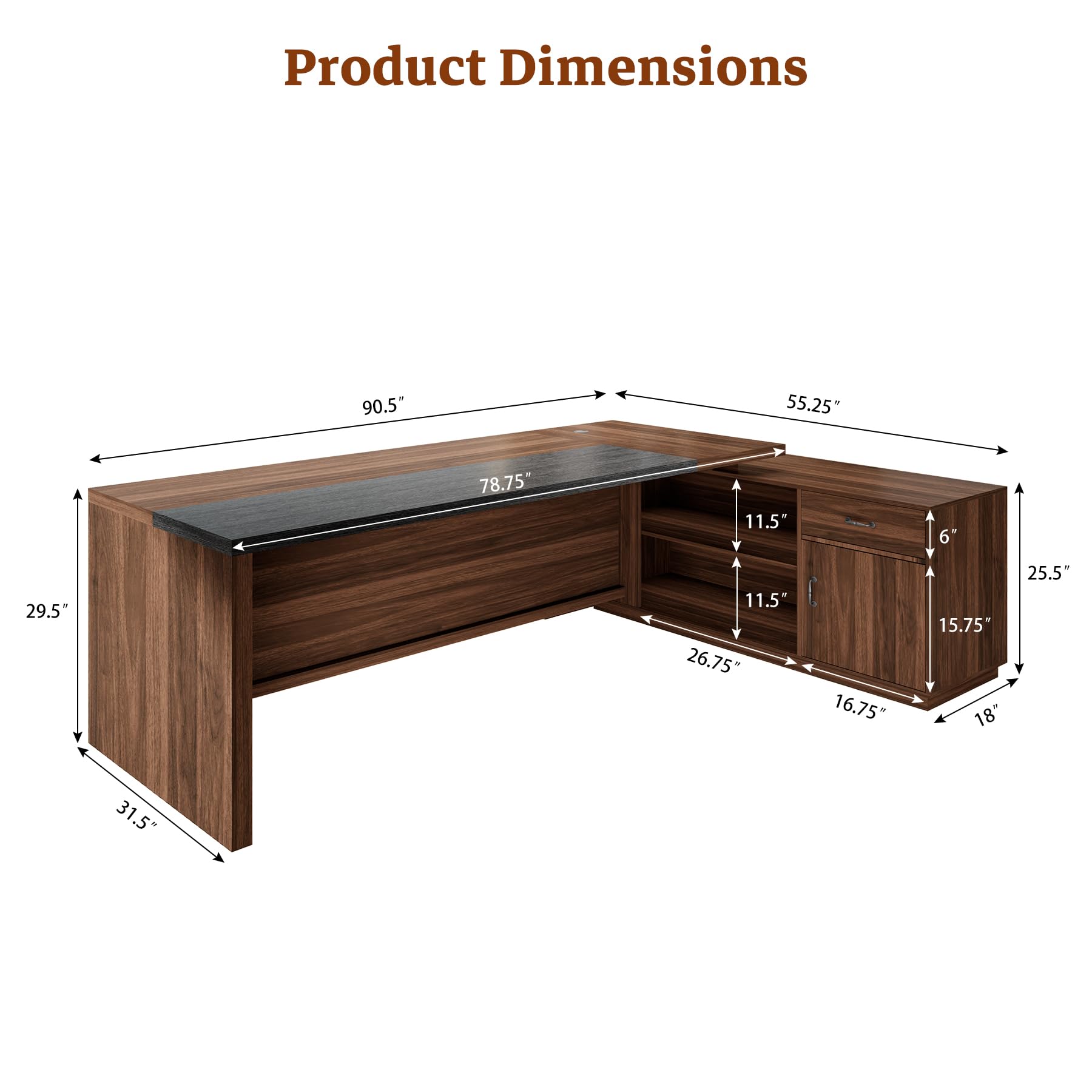 L-Shaped Executive Desk with Drawer & File Cabinet
