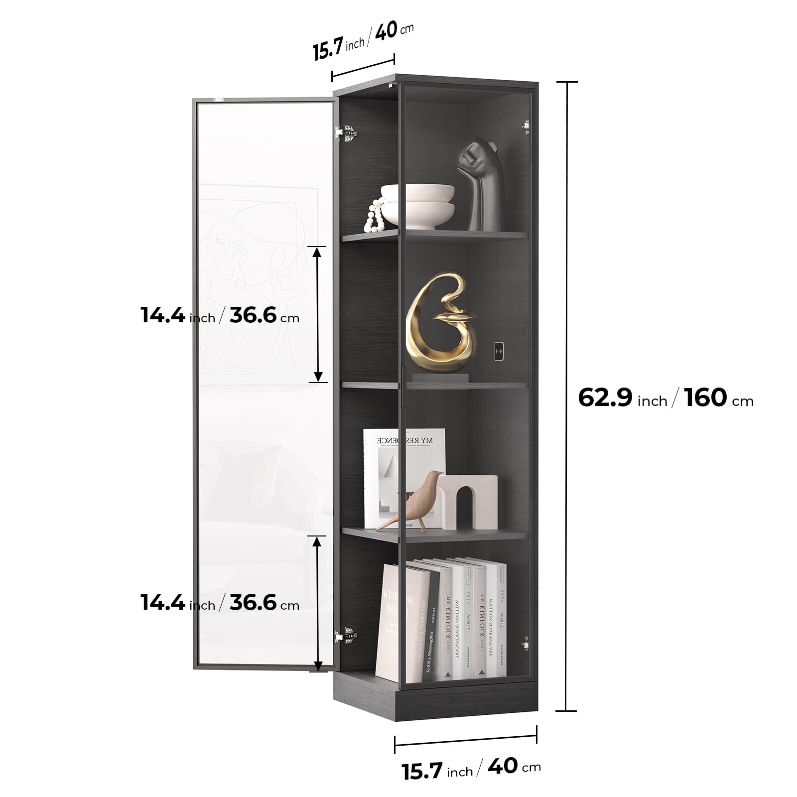 4-Tier Corner Display Cabinet with LED Lighting & Motion Sensor