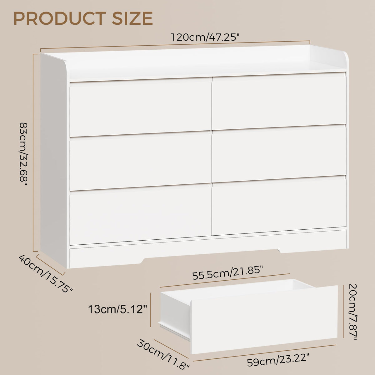 BEWISHOME 6 Drawer Dresser for Bedroom, Double Dresser with Fence