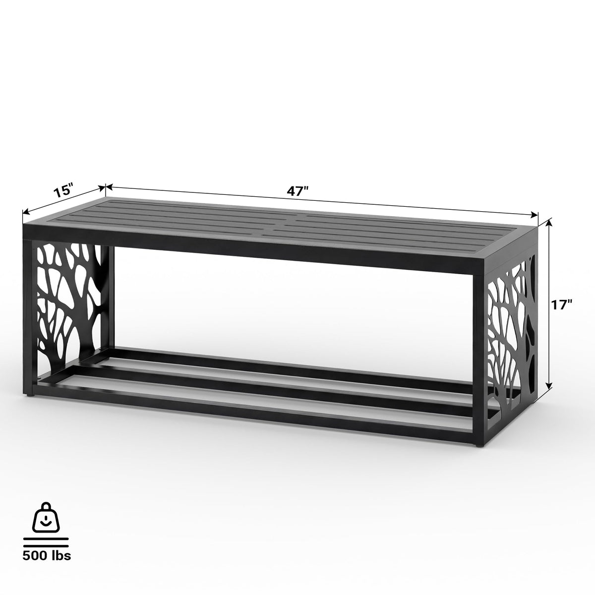 Orbotots 47" Outdoor Storage Bench, HDPE Seat, Steel Frame, Tree