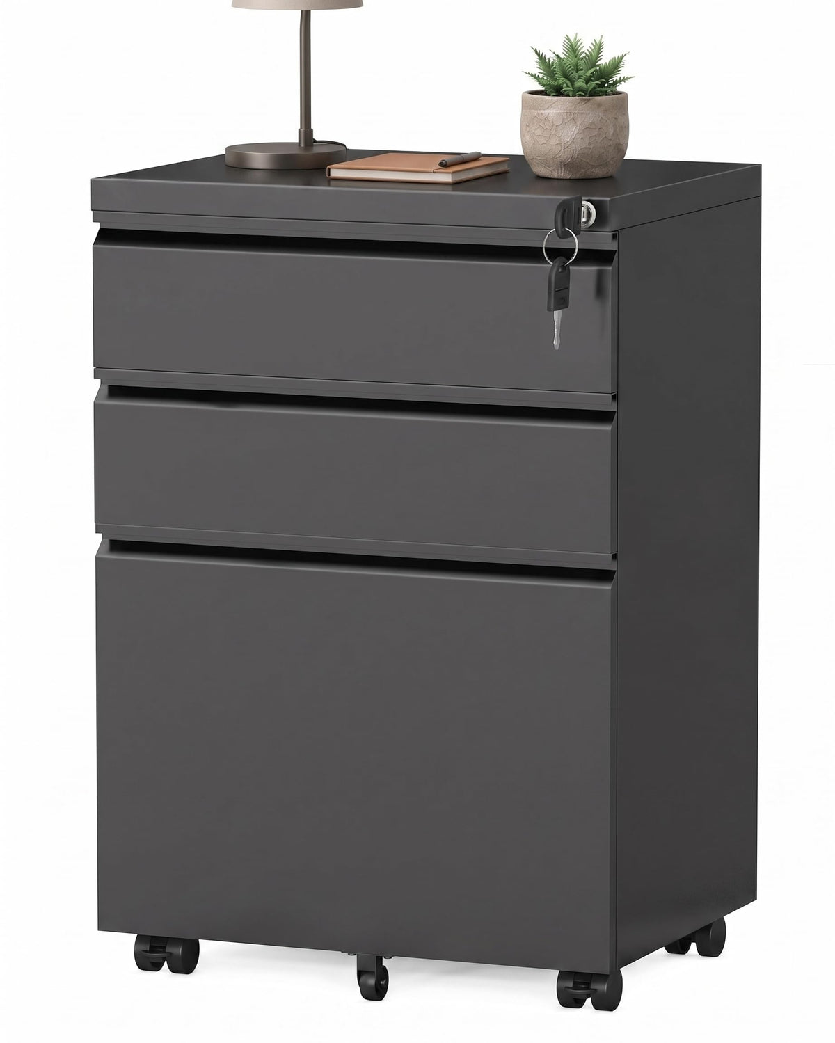 Fully Assembled 3-Drawer Mobile File Cabinet with Lock, Under Desk Storage