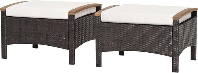Outdoor Wicker Patio Ottomans Set of 2