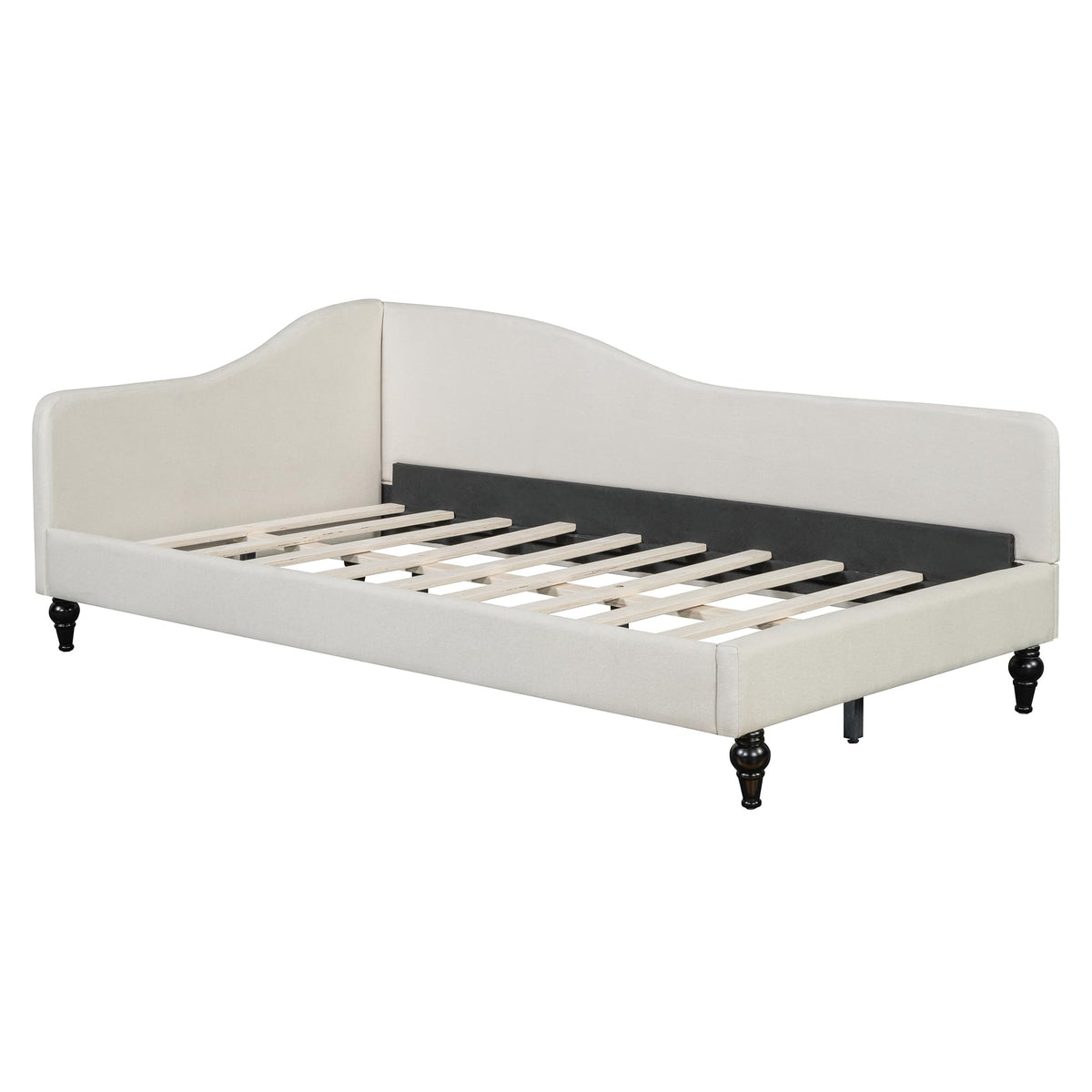 Merax Twin Size Bed Frame Daybed, L-Shaped Linen Day Bed Corner Sofa for Living Room & Guest Room, No Box Spring Needed, Beige