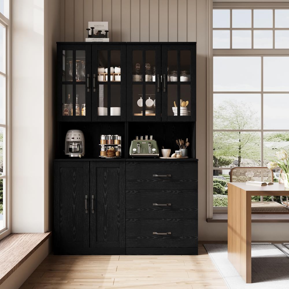 Glass Door Bookcase with Drawers
