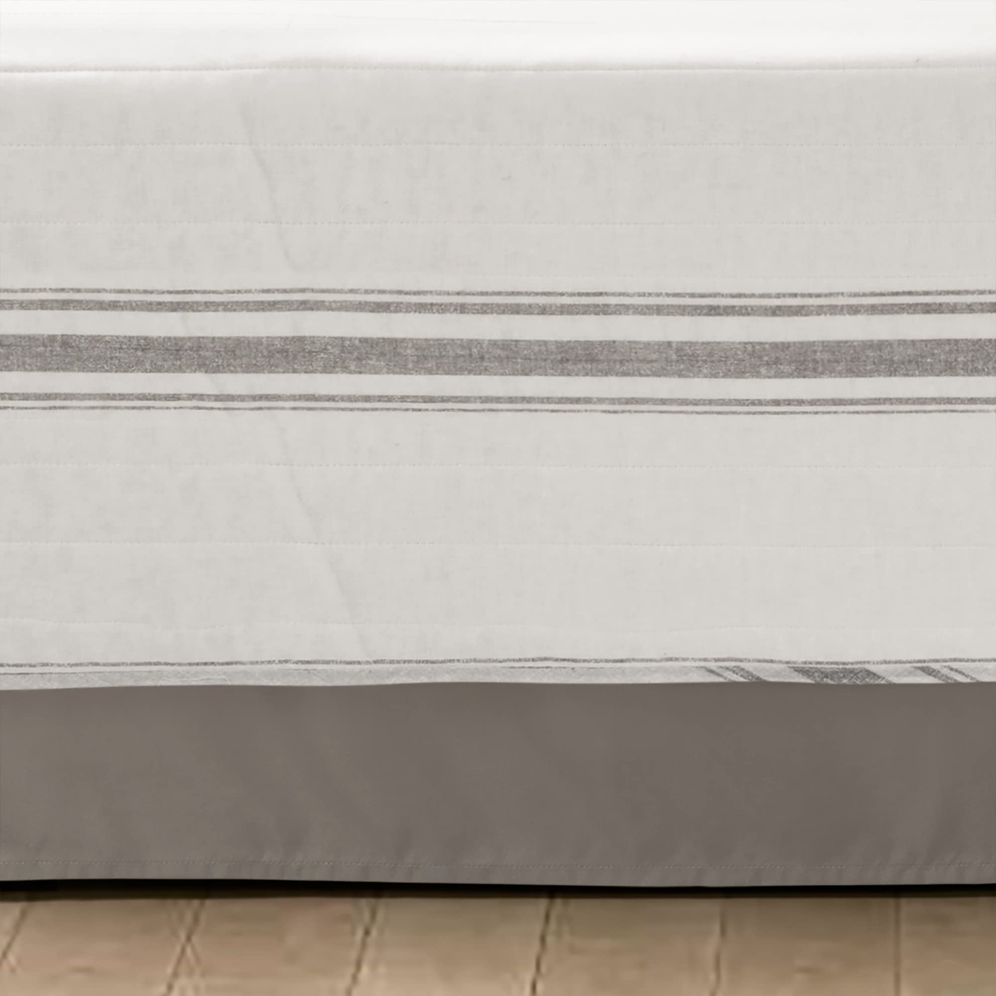 Lush Decor Farmhouse Stripe Cotton Daybed Cover Set, 6 Piece Set, 39" W x 75" L, Gray - Twin Daybed Bedding Sets - Rustic Decor - Striped Quilt - Modern Farmhouse Bedroom Decor