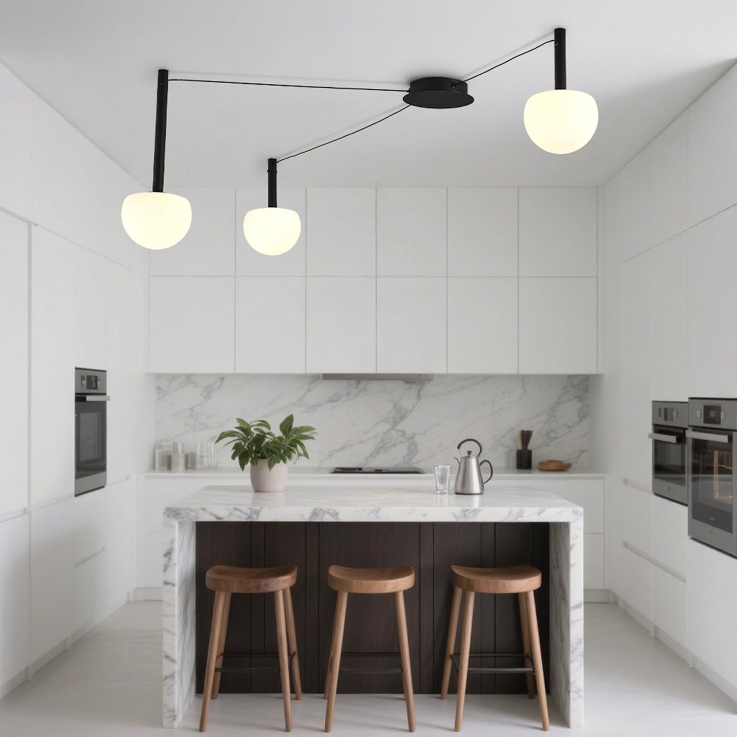 LINDUGUYI 3-Light Black Glass semi Embedded Ceiling Light Suitable for Living Rooms, bedrooms, corridors, Dining Rooms, Dining Rooms, Bubble Ball Ceiling Light (DIY Design is Available)