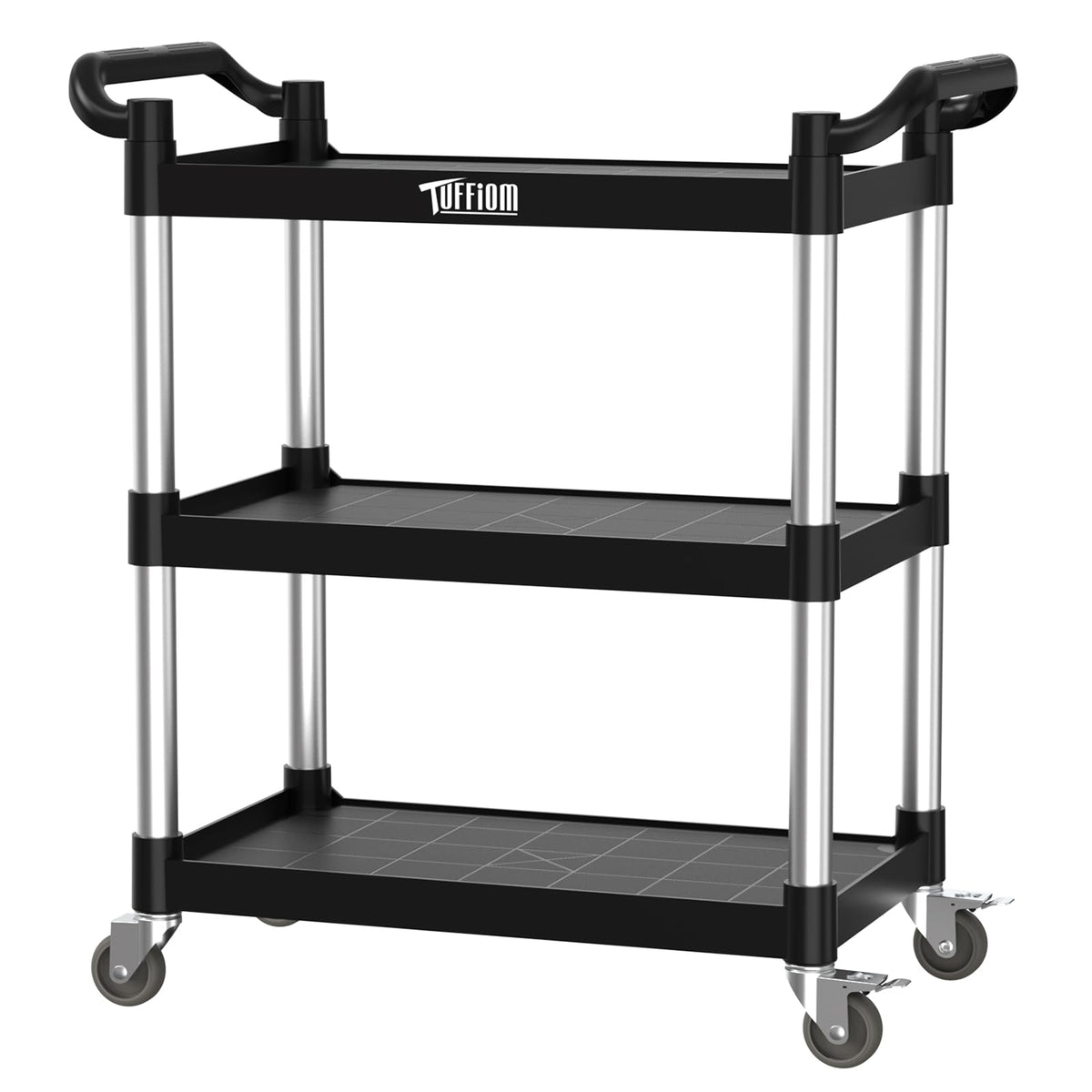 3-Tier Commercial Utility Cart with Wheels, Heavy Duty Rolling Plastic Service Cart, 390 lbs Capacity for Foodservice, Restaurant, Cleaning, Workplace (33.8'' x 16.5'' x 35.8'')