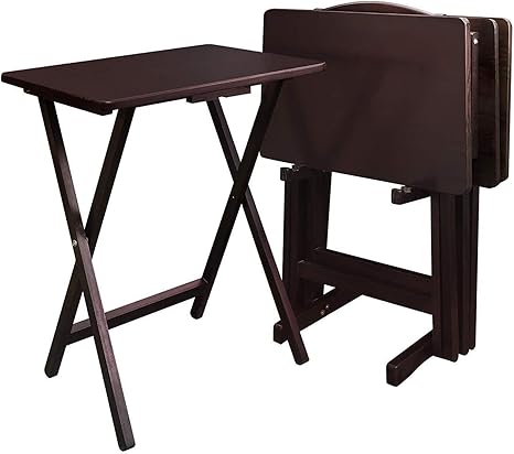 5-Piece Solid Wood Folding Tray Table Set with Storage Stand