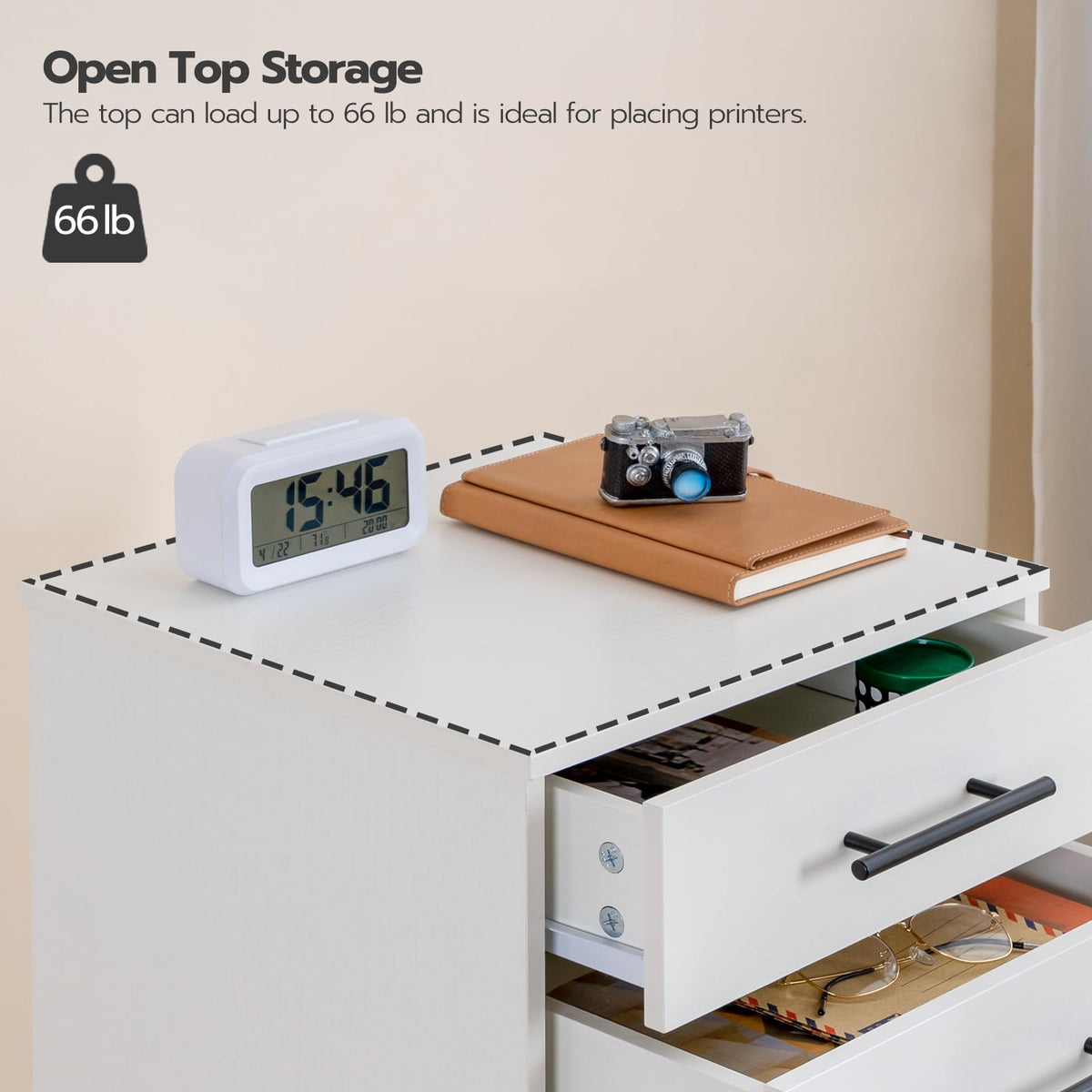 HOOBRO 7-Drawer File Cabinet, Wooden Office Cabinet with Drawers, Mobile Storage Filing Drawer for Home Office, Study, Easy Assembly, White WT07WJ01