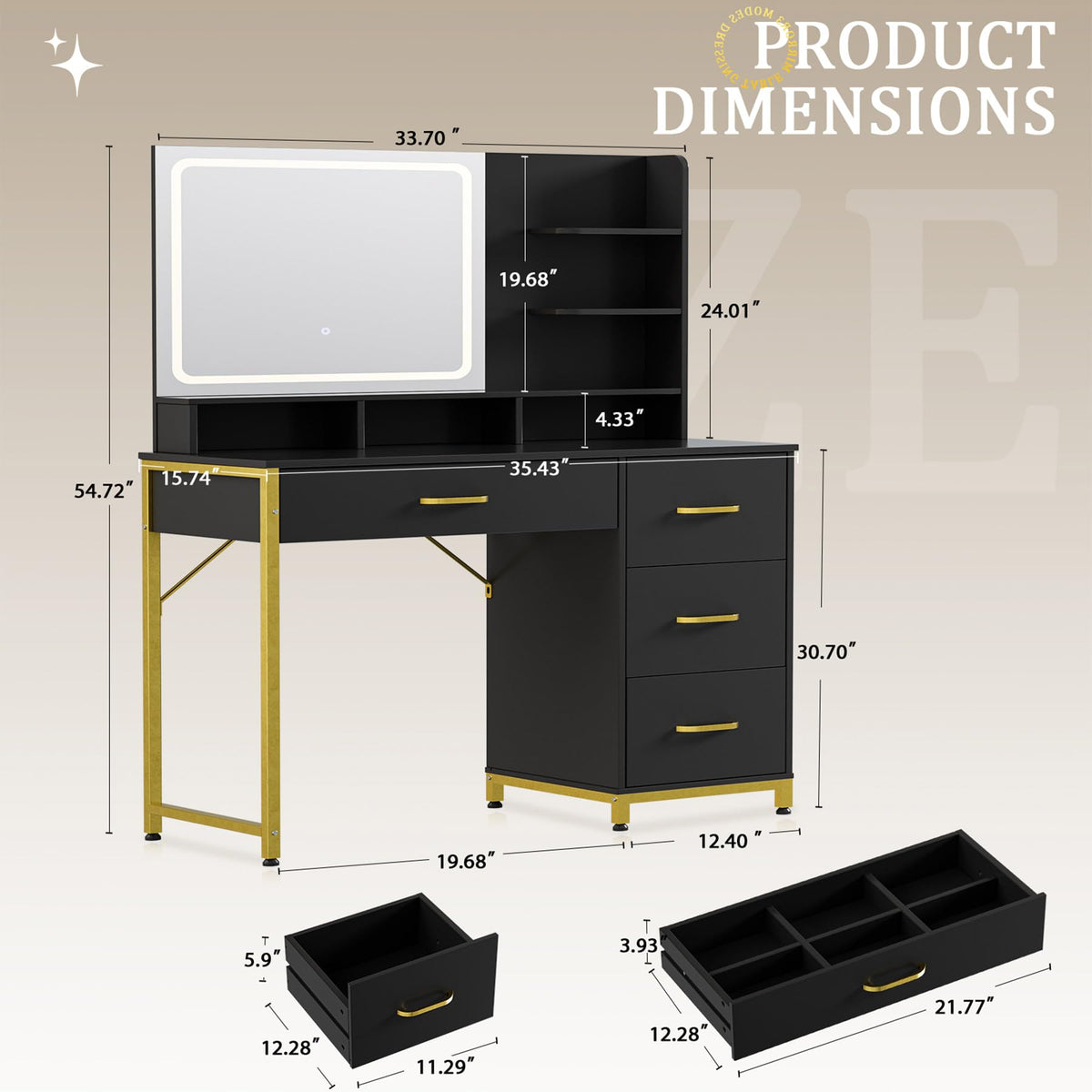 Black Makeup Vanity with LED Mirror