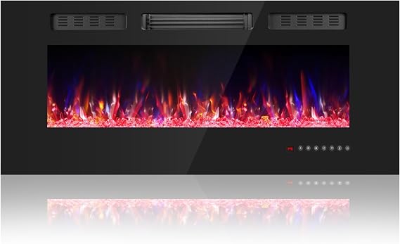 Wall-Mounted Electric Fireplace with Crystal Flame