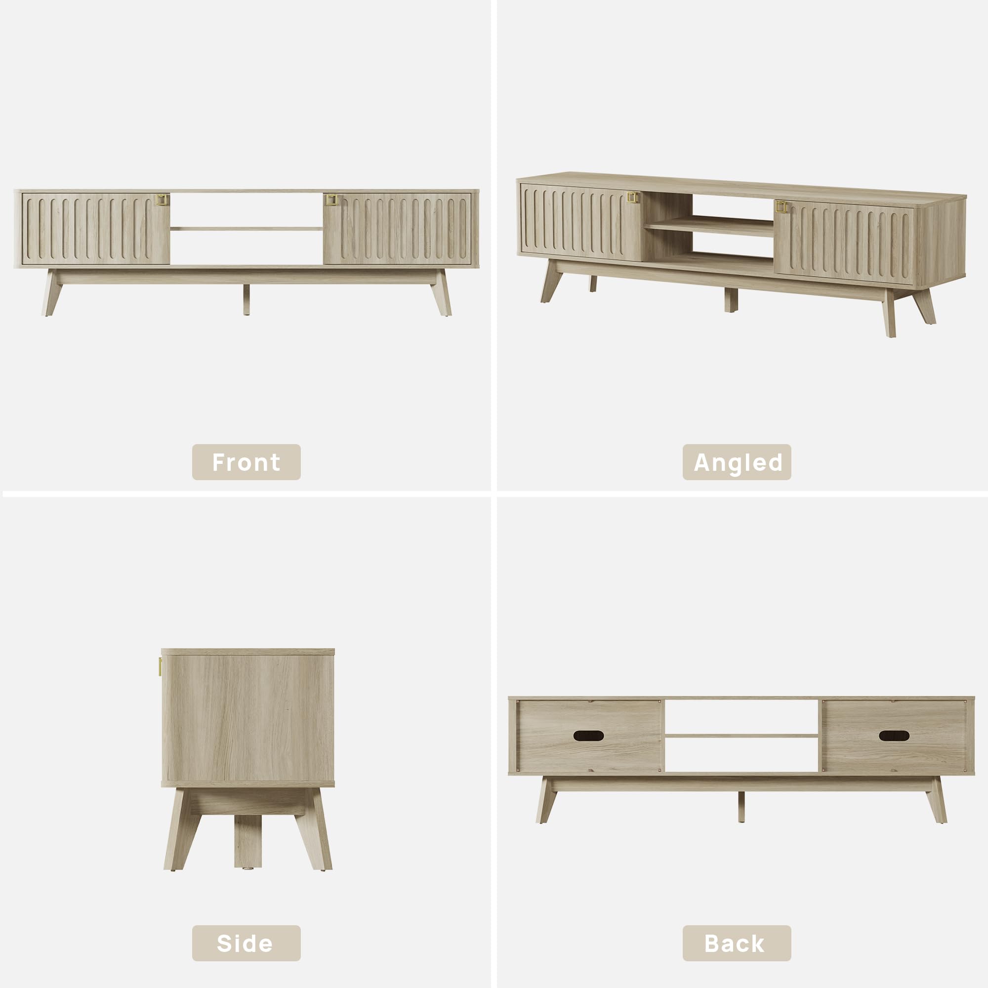 70" Fluted-Door TV Stand with Storage Cabinets