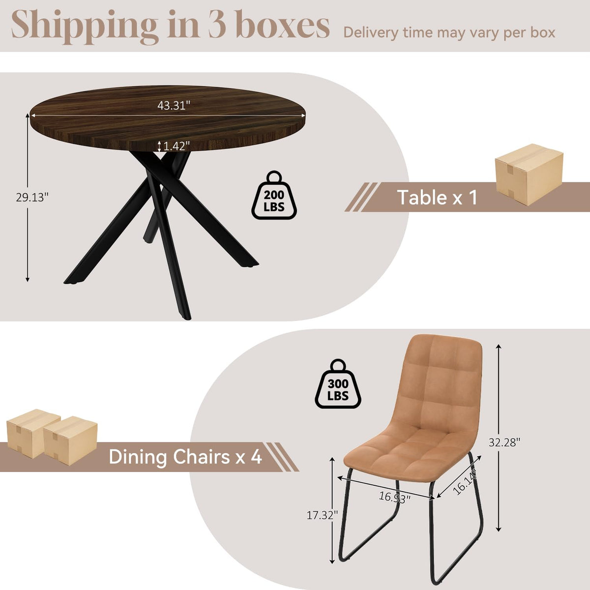 domusdisn 44" Round Dining Table Set for 4, Modern X-Shaped Metal Leg Table