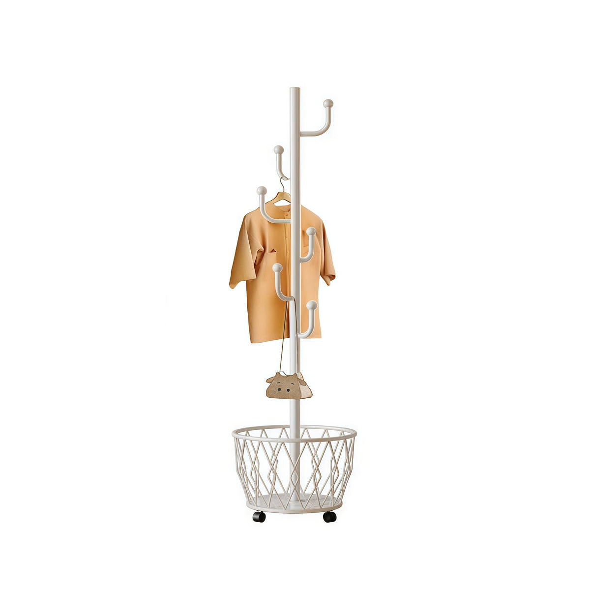 CBBZJY Off-White Moveable Cactus Metal Coat Rack with Basket Freestanding