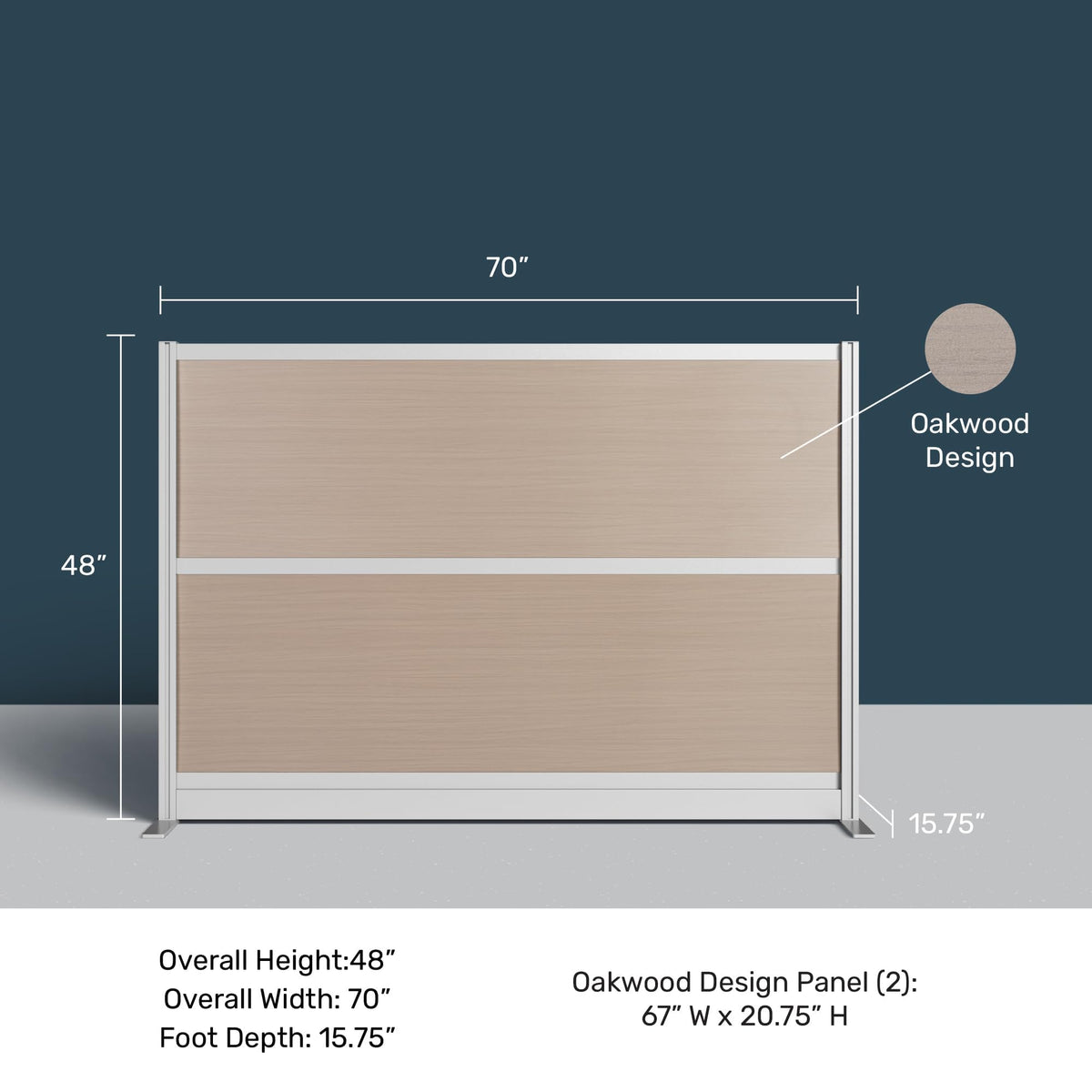 Stand Up Desk Store Oakwood Aesthetic Modular Walls | Room Divider Wall with Durable Woodgrain-Inspired Finish | Modular Office Partition Wall for Offices, Classrooms, and Coworking 70" W x 48" H