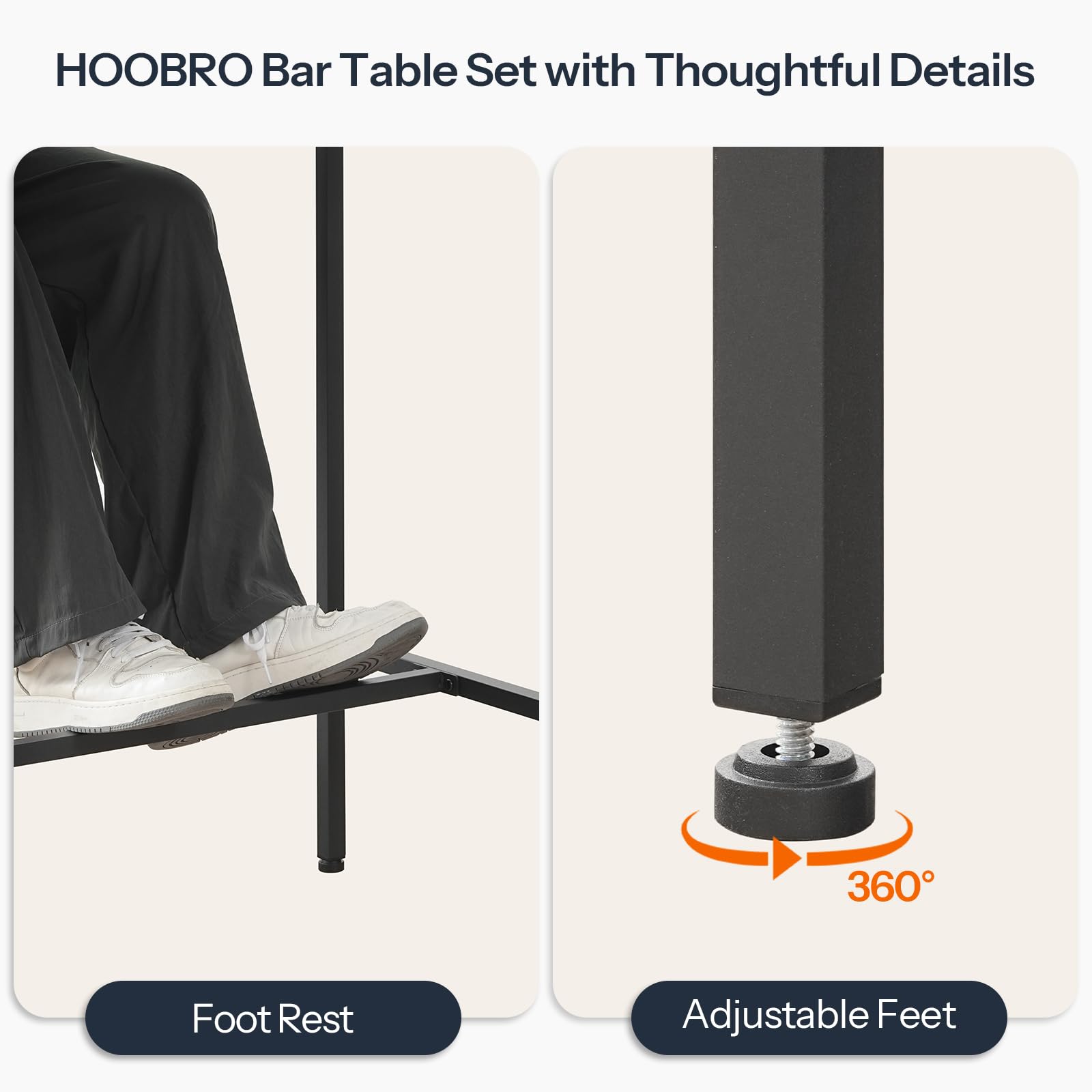3-Piece Bar Table & Stools Set with Charging Station