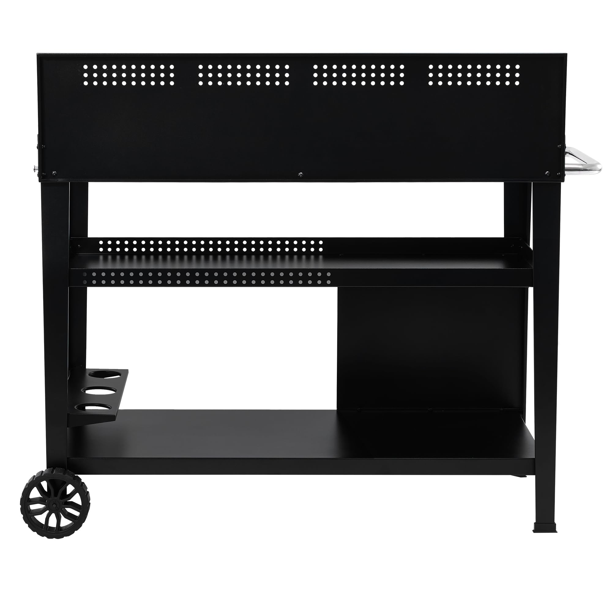 Royal Gourmet PC4401B 3-Tier Dining Cart with Wind Guard, Sturdy Structure and Ample Storage Shelves, for Indoor & Outdoor use，with Bottle Opener, Hooks, Wine Rack, Multifunctional Side Handle, Black