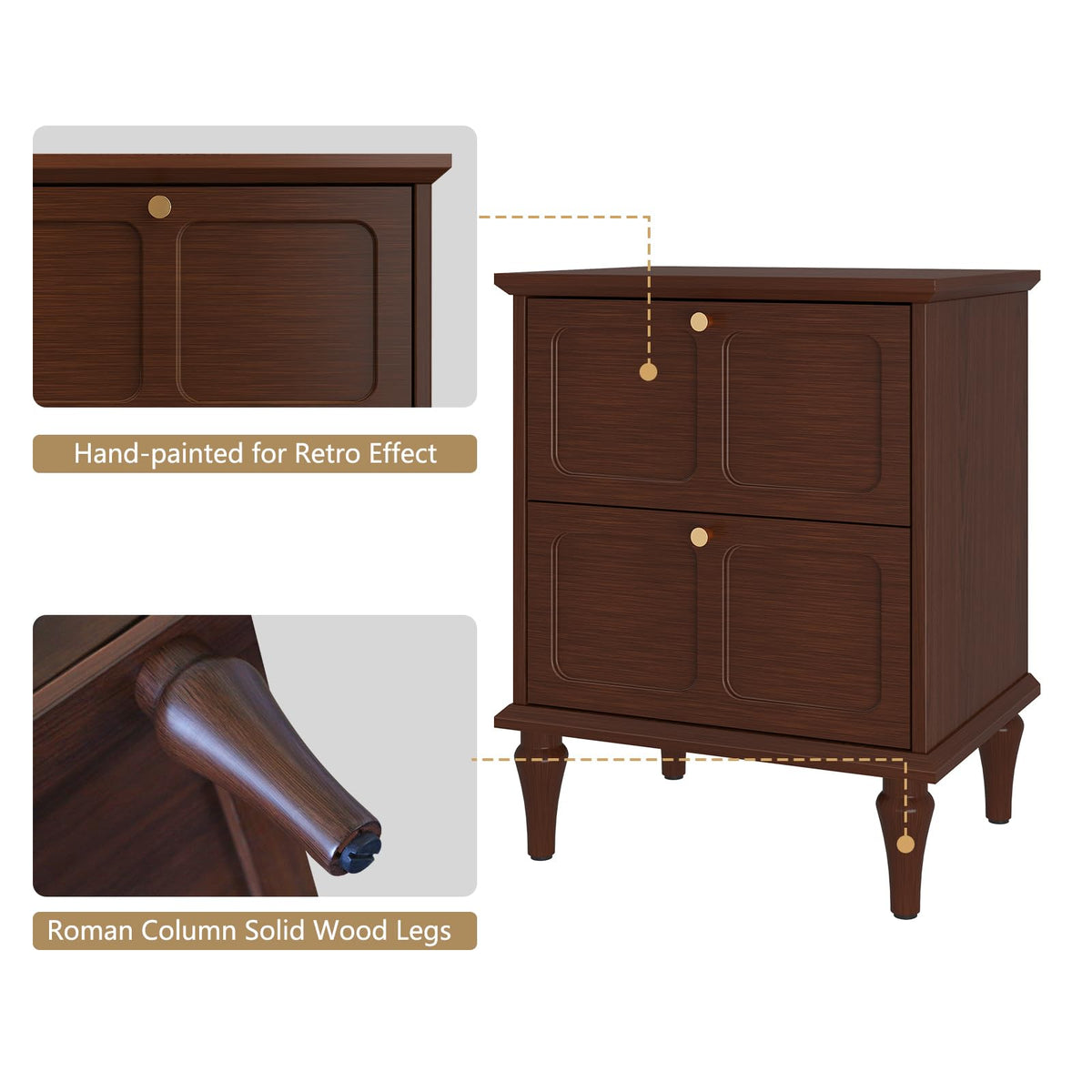 ARTPOWER Nightstands Set of 2 with 2 Drawers, Wood Bedside Tables, Brown