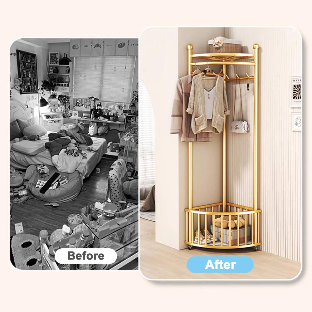 Gold Rolling Corner Coat Rack
