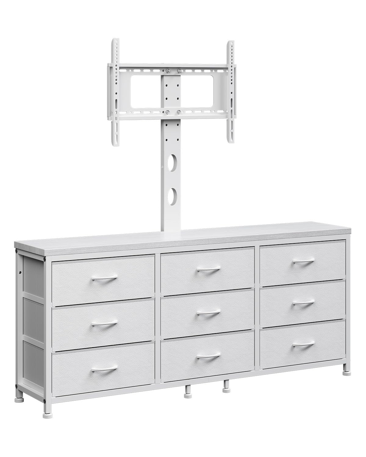 TV Stand with Mount for 32/55/65/75/85 inch TVs, Entertainment Center with 9 Fabric Drawers Dresser Storage, Height Adjustable Media Console