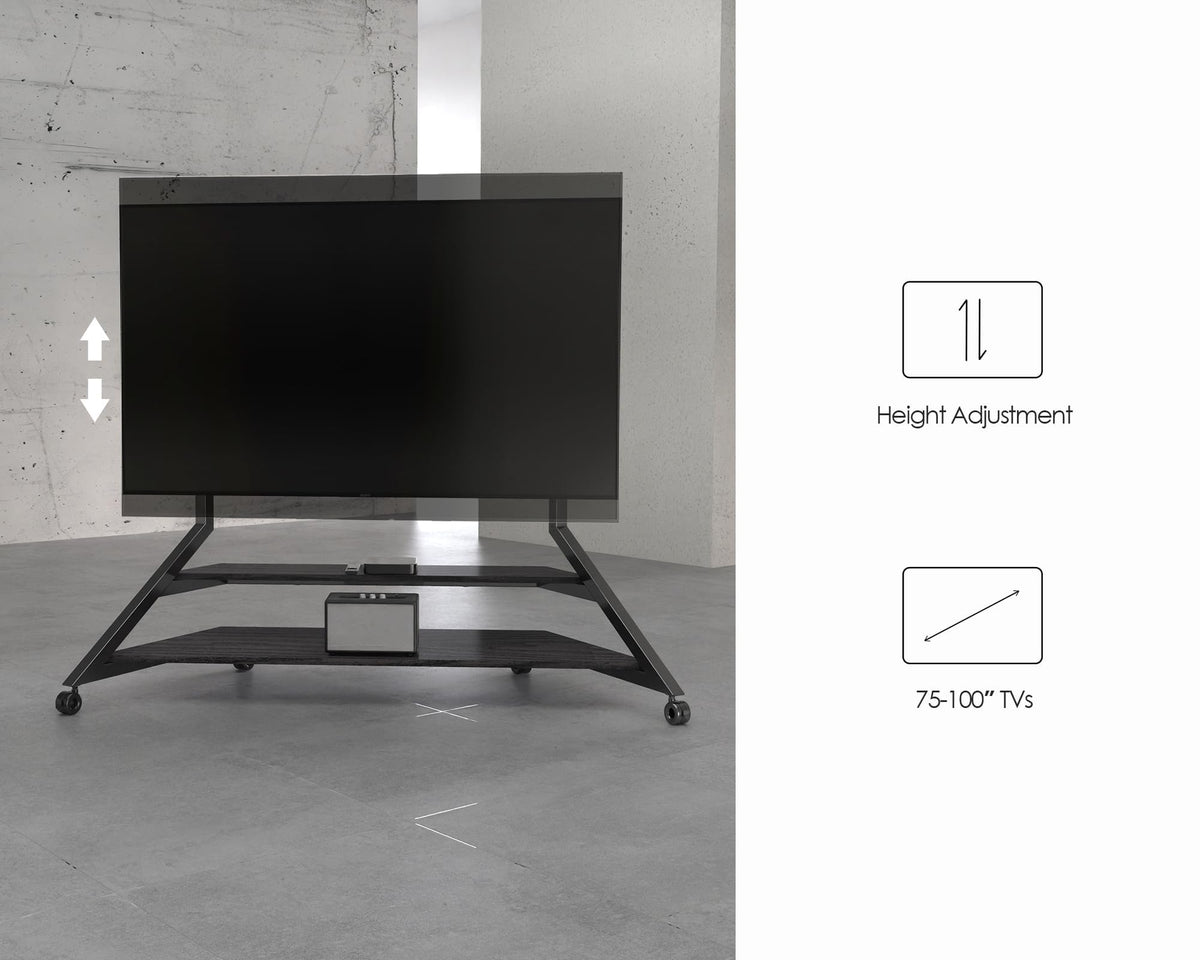 FITUEYES Rolling TV Floor Stand on Wheels for 75-100 Inch Large TVs, Black